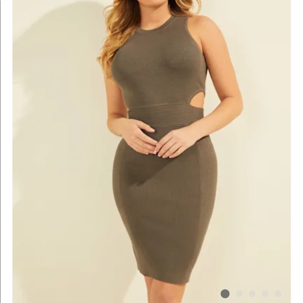 Guess cutout bodycon rib sleeveless dress size XS teal blue cocktail club - Picture 2 of 16
